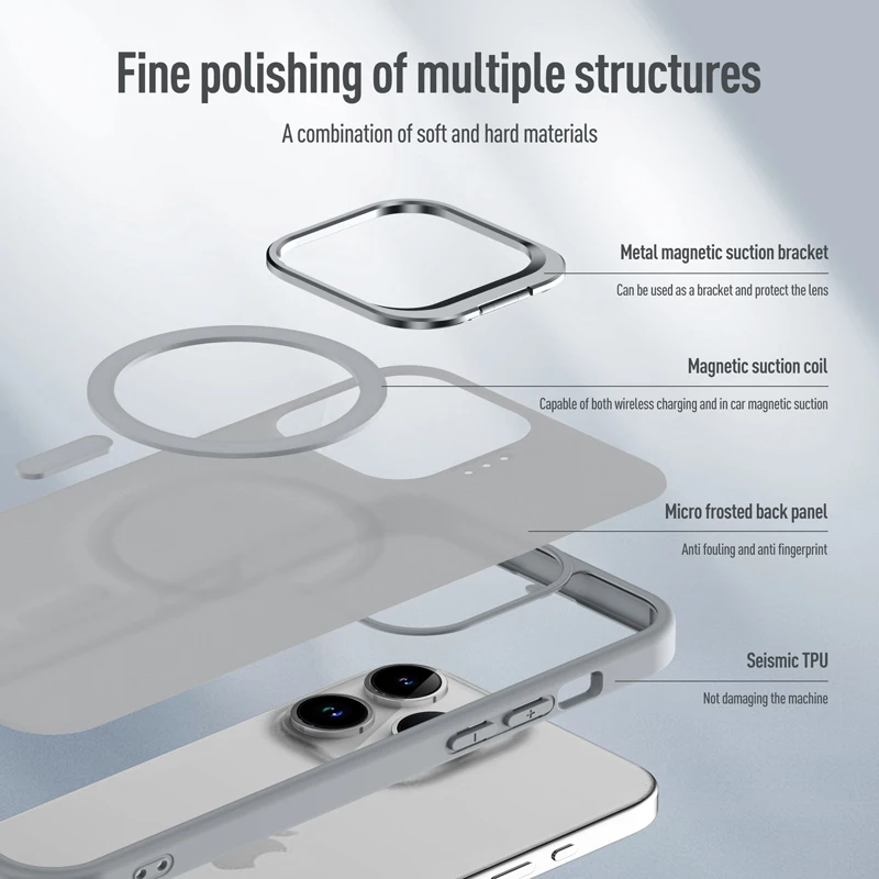 Magnetic Luxury Matte Translucent Armor Lens Case with Stand