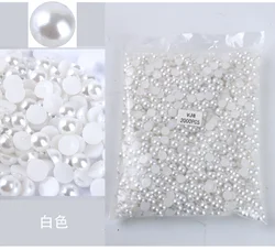 Mixed Size Colorful ABS Pearl Flat Back Rhinestones for Nail Art & Jewelry Crafting (Pure white)