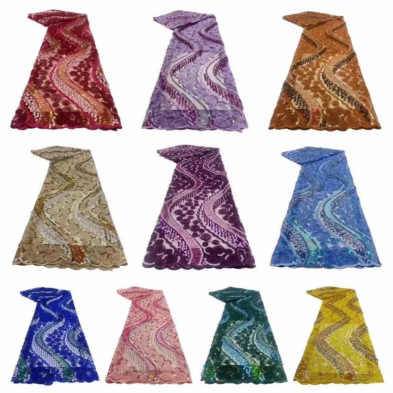 

Luxury Sequins African Lace Fabric 2022 High Quality Sequins Groom Nigerian Wedding Bridal Embroidery French Tulle Lace Fabric
