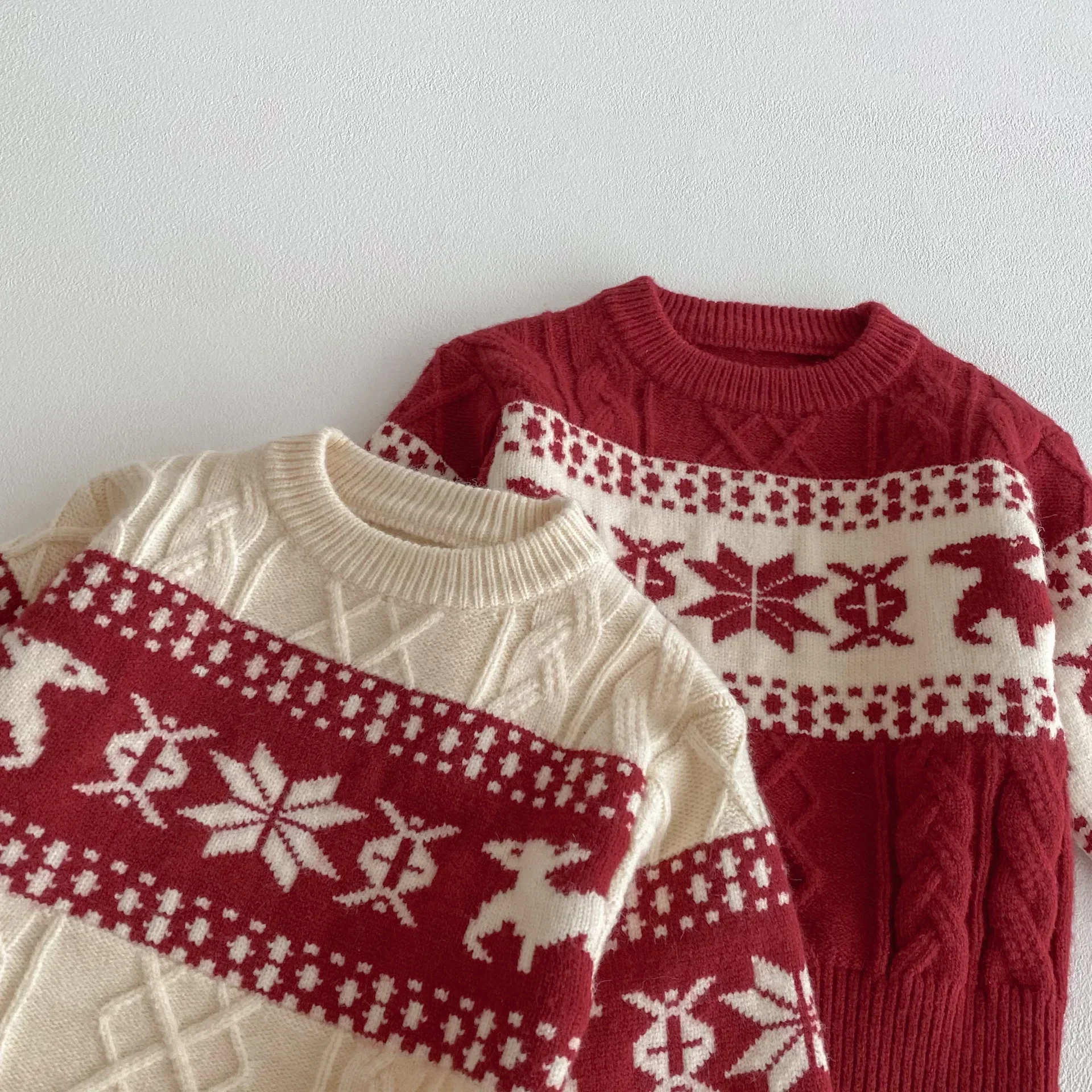 1-7Y Kids Sweaters Christmas Knit Wear Snow Flower Knit Pullover Girls Sweaters Winter Warm Outfit