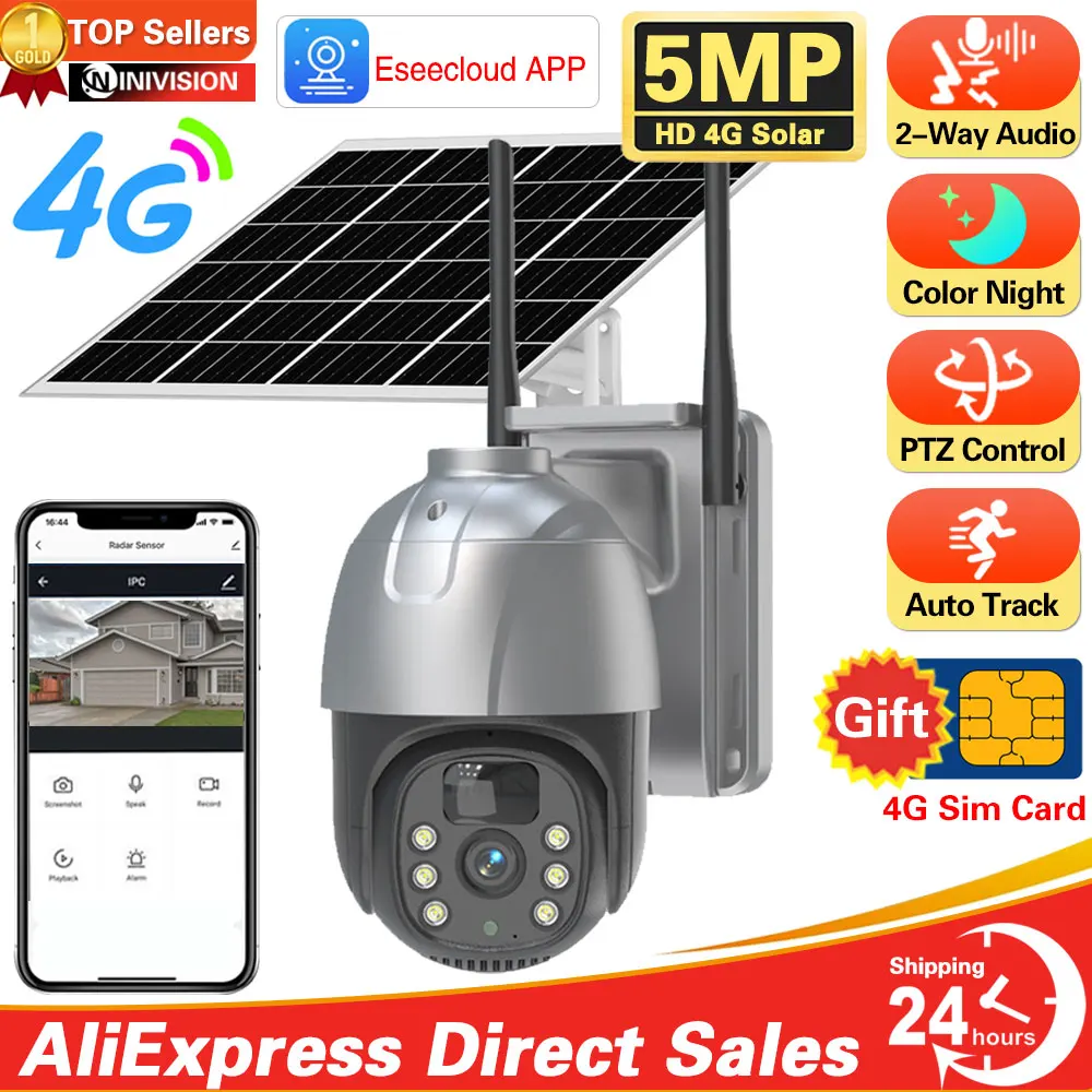 5Mp Batteria Solare 4G Sim Card Wireless Ptz Telecamera Di Sicurezza Outdoor Auto Tracking Wifi Cctv Telecamera Di Sorveglianza Casa Smart Life