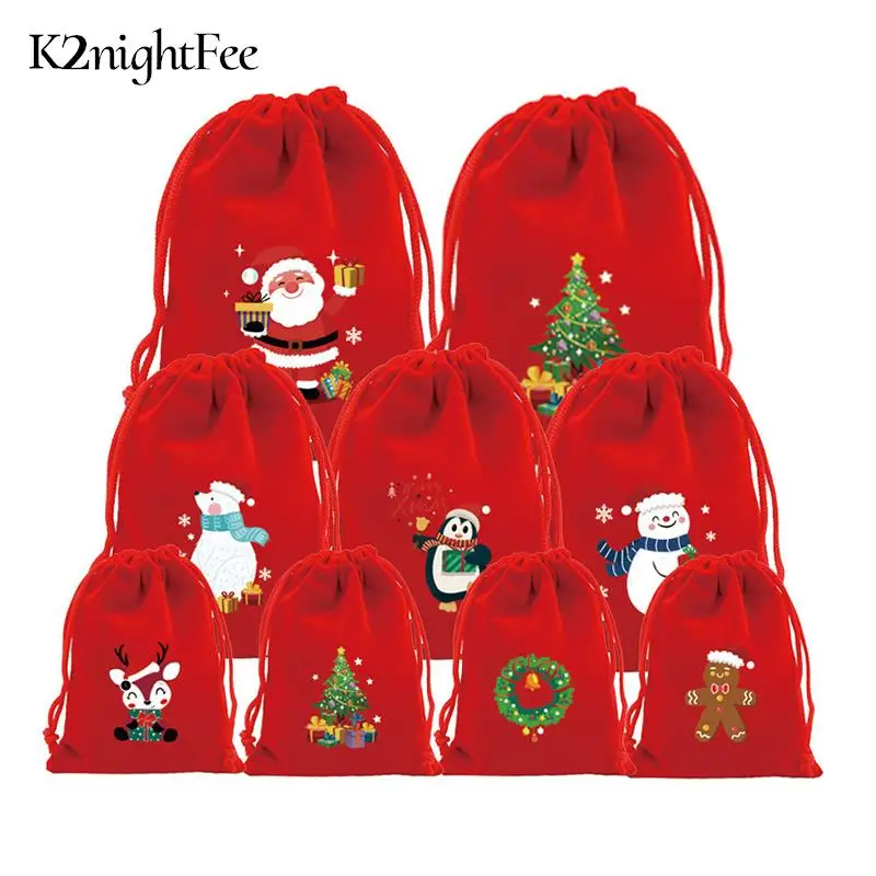 

5Pcs/Lot Xmas Velvet Bags Small Candy Gift Bag Drawstring Pouch Christmas Party Favor Boutique Jewelry Packaging Bags