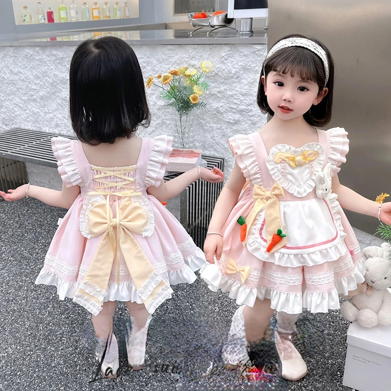 

2023 New Baby Girl Spring Summer Pink Lolita Spanish Princess Ball Gown Dress for Christmas Eid Causal