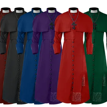 Medieval Solid Color Godfather Priest Costume Halloween Church Clergy Role