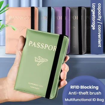 RFID Blocking Travel Passport Wallet - for ID Card/Boarding Pass/Card, Multiple Document Compartments, Snap Closure-tan