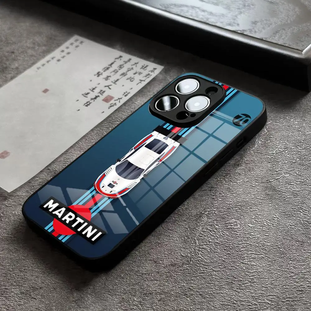 Martini Racing Horizontal Stripe Glass Back Phone Case
