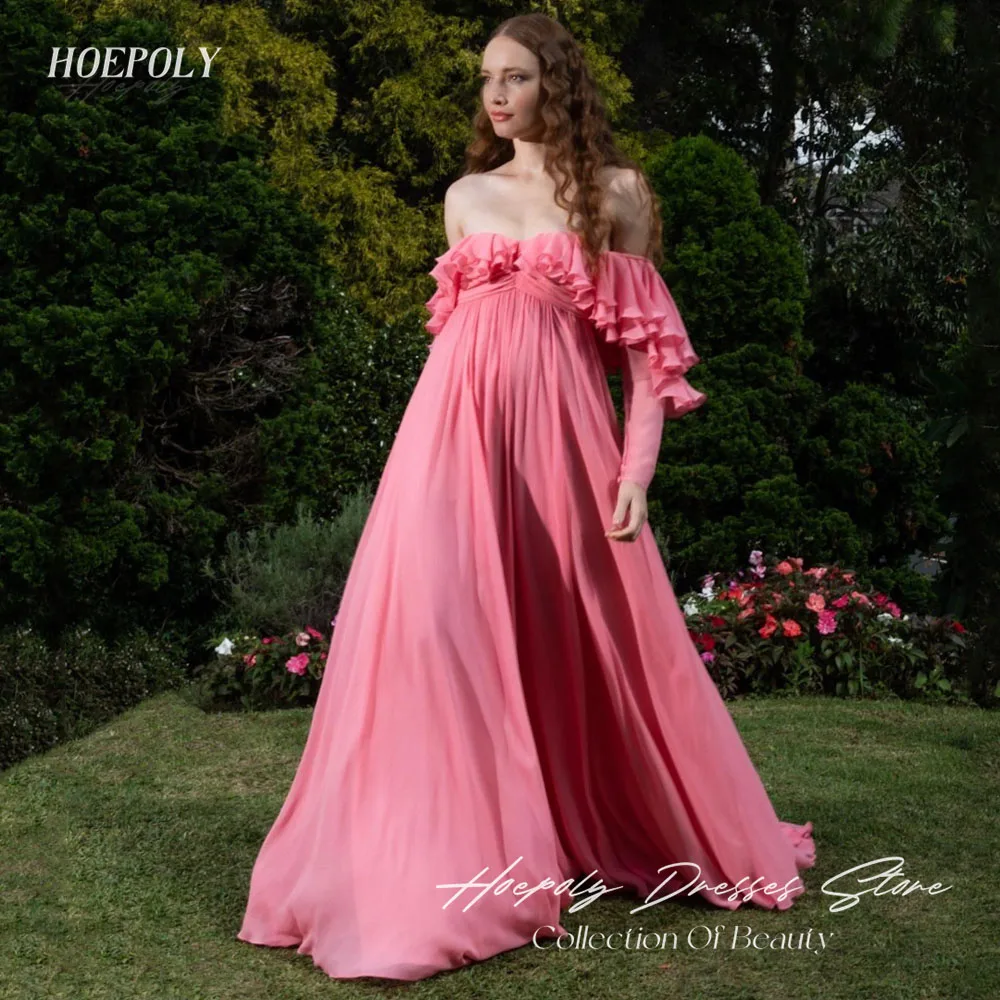 

Hoepoly Simple Boat Neck Wedding Dress 2023 Slim Chiffon Backless Prom dress Off the Shoulder A-LINE Floor-Length Evening Dress