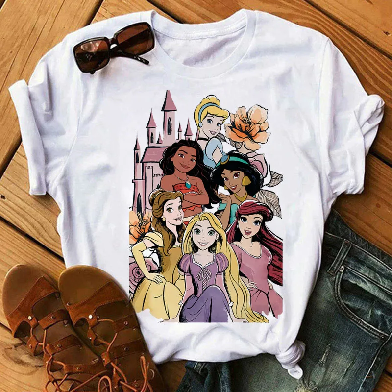 Disney Cartoon Y2k Clothes Cute Princess Women's T-shirt Kawaii