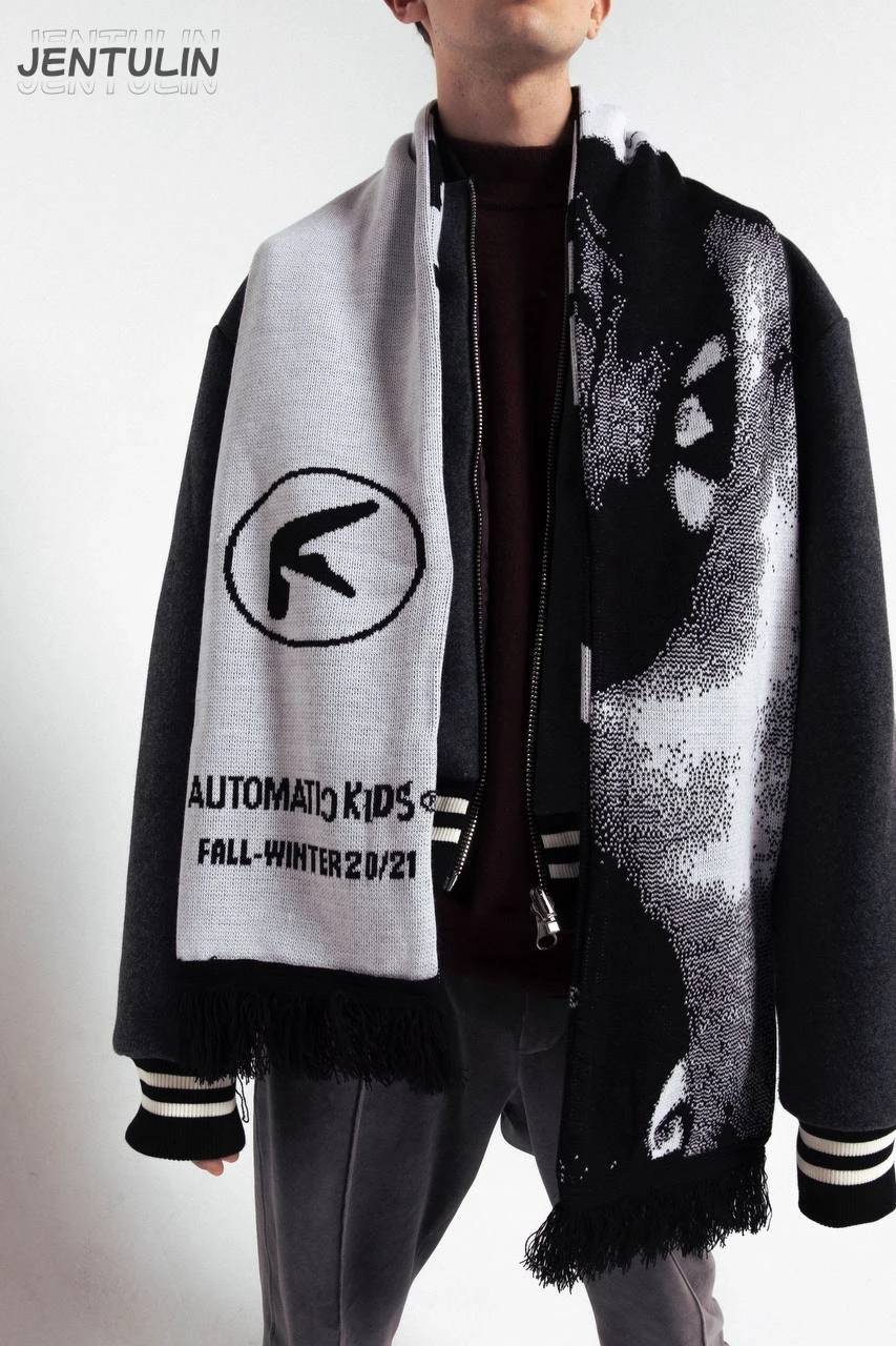 الرجال وشاح الشتاء Y2k الشارع الشهير الأسود محبوك Aphex التوأم القوطي شال الأوشحة الكورية Harajuku الهيب هوب الشرير الدافئة للجنسين اكسسوارات