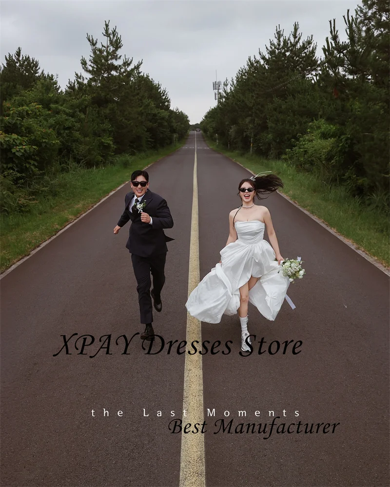 XPAY Strapless A Line Beach Country Wedding Gowns Korea Photo shoot Strapless Taffeta Bridal Gowns Corset back Customized 3