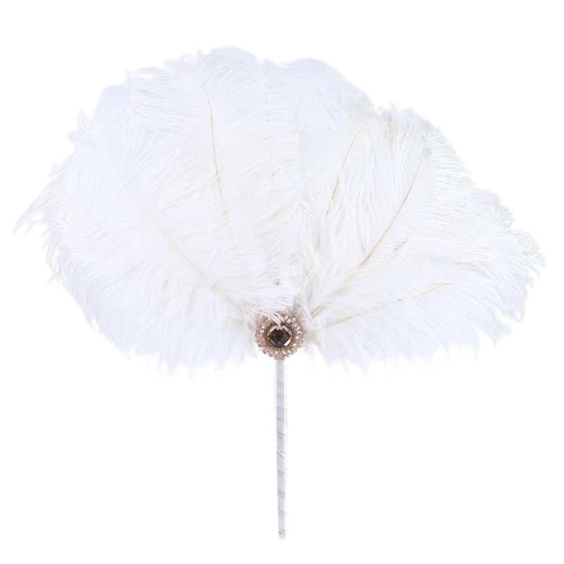 

Exquisite Feather Fan Bridal Ostrich Feather Fan Crystal Flapper Party DXAF