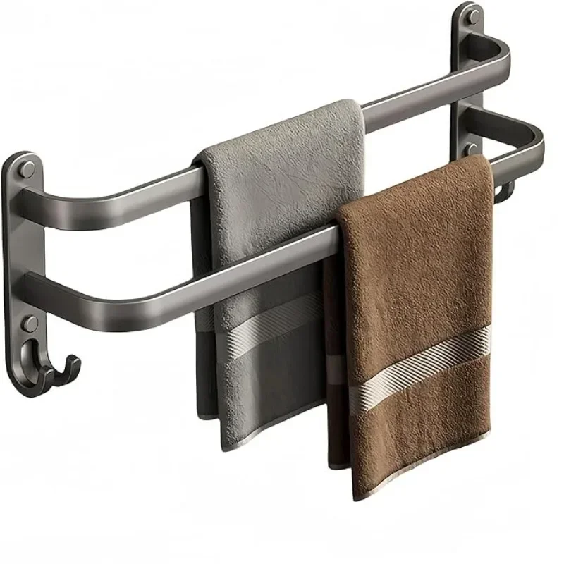 Double-layered Bedroom Towel Rack 30/40/50cm Punch-free and Thickened Simple Black Space Aluminum Bathroom Bedroom Kitchen