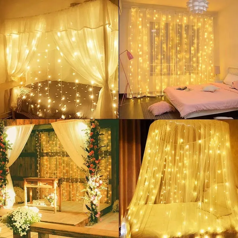 LED Lights 3x3m Curtain Garland on Window USB Power Fairy Lights Festoon with Remote New Year Garland Christmas Decor