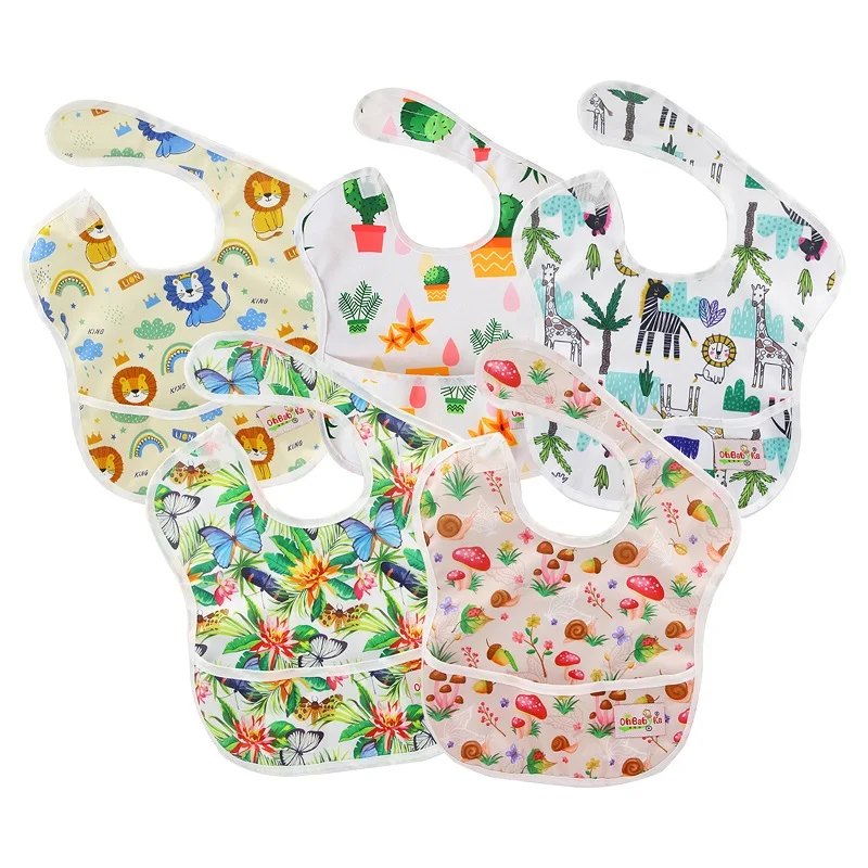 Ohbabyka infant baby girl clothes accessories one size fits all waterproof reusable baby feeding bibs with pocket
