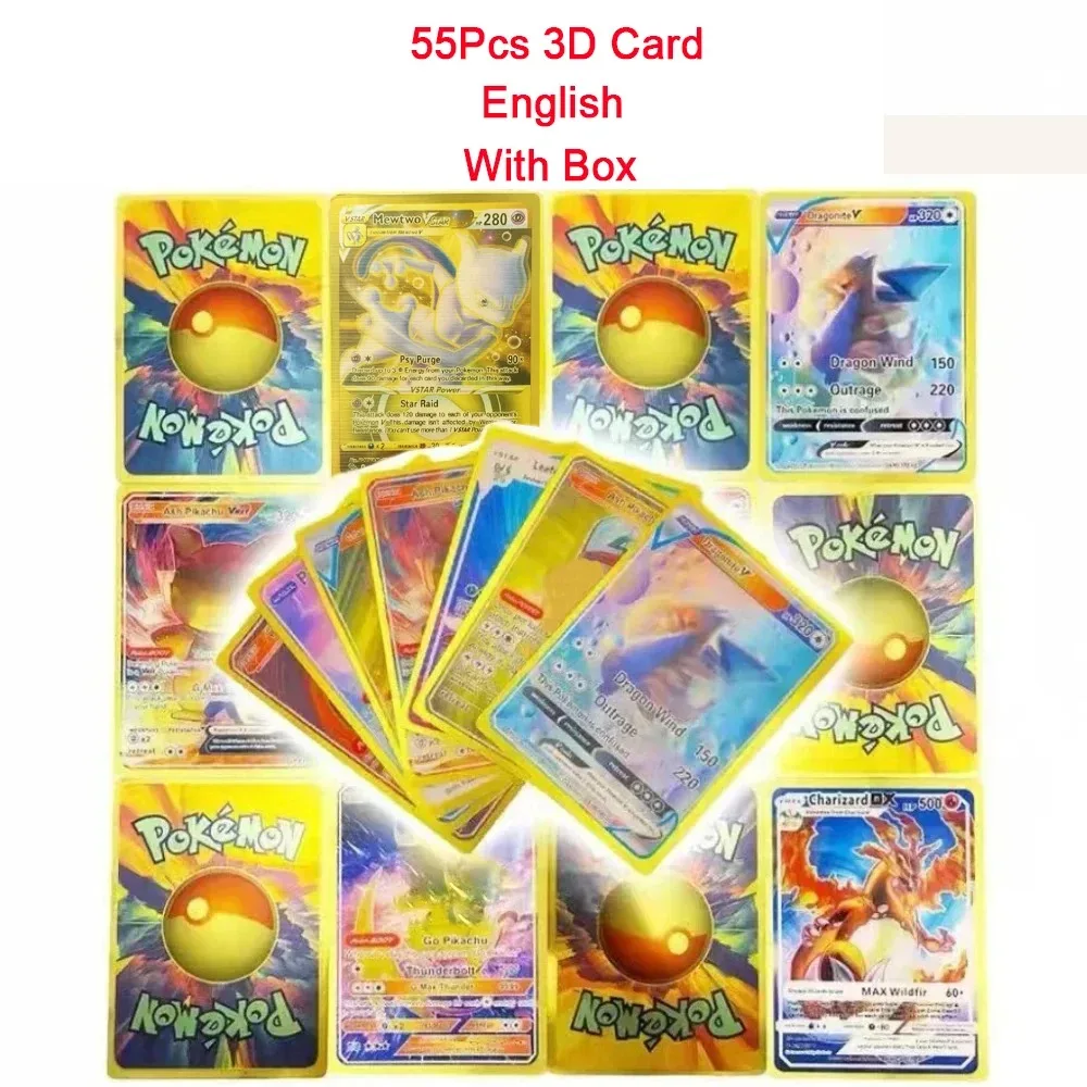 thumbnail image 1 of 55PCS Colorful Gold Foil Card Charizard Pikachu Arceus Diamond Rainbow English French German Spanish VSTAR GX VMAX Cards, 1 of 5