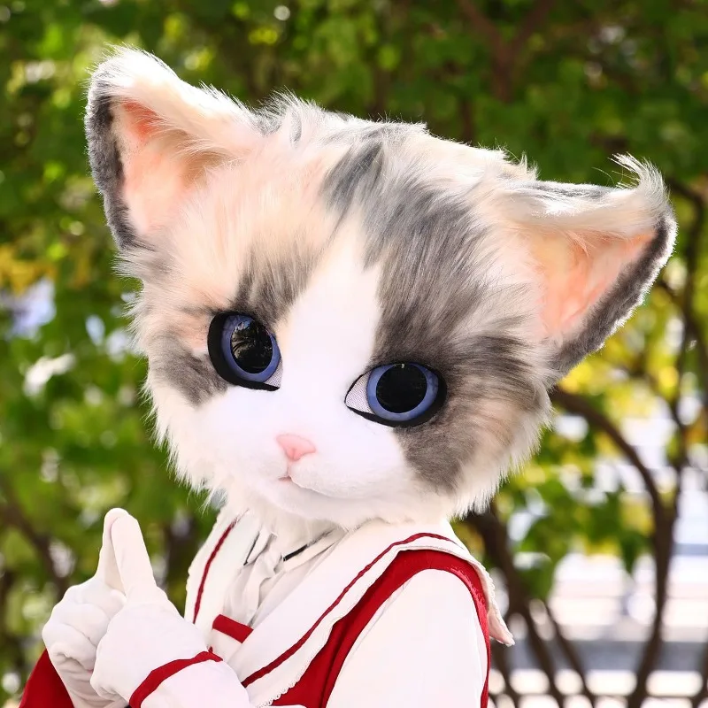 Kigurumi Fursuit Cosplay Cat Head Covers Ragdoll Cat Cute Animals Furry Mask Headgear Women Men Unisex Carnival Halloween Party