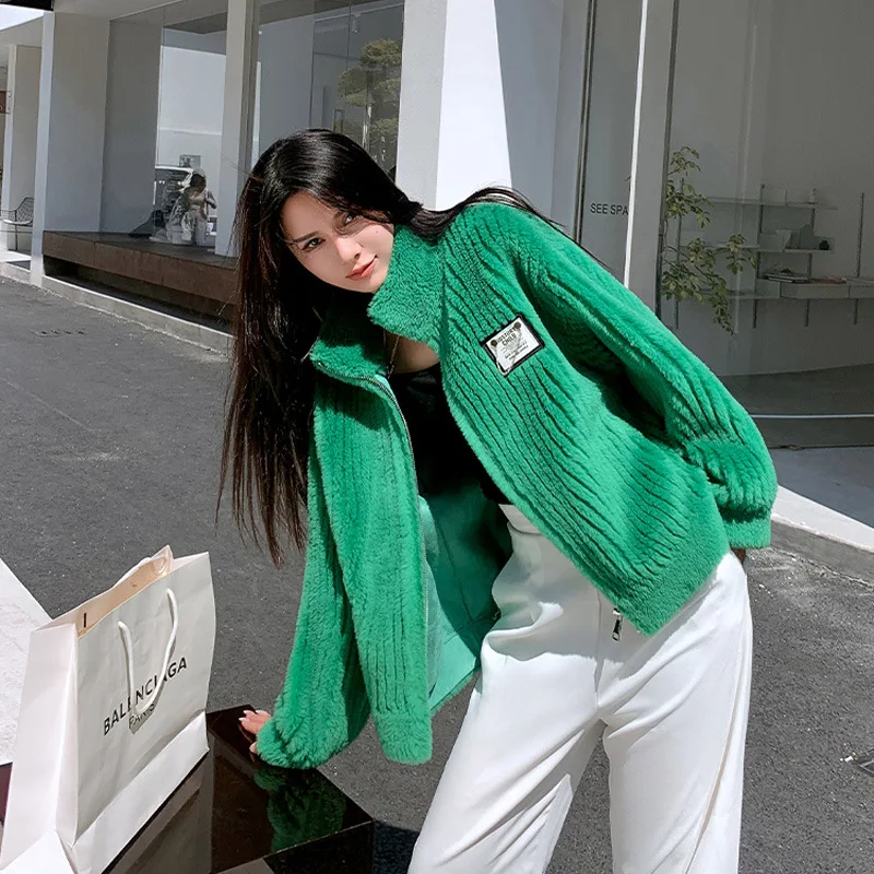 Lamb Wool Coat Women Loose New Young Granular Shearling Coat Hooded In Winter