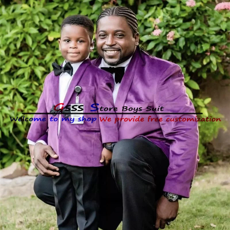 Boys Velvet Suit 2 Piece Purple Formal Wedding Tuxedo Party Dress Child