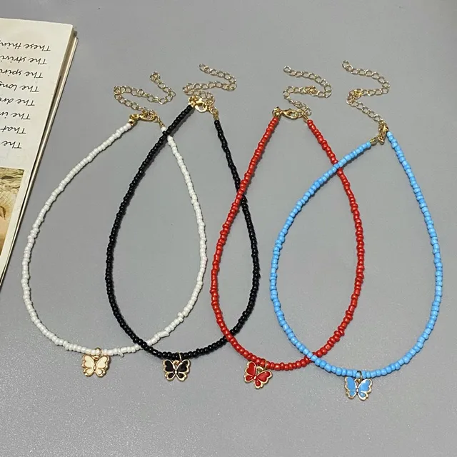 女性と女の子のための小さな蝶のペンダントネックレス,カラフルな 