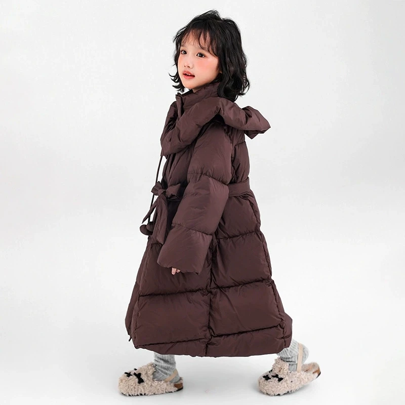 여아용 면 코트 플러피 롱 아동복 겨울 두꺼운 파카 코트 단색 캐주얼 야외 스노우 의류 RM77
