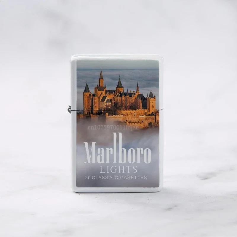 Marlboro Creative and Personalized Grinding Wheel Kerosene Lighter Gift Box World-famous Scenic Spots Men's Gift Wholesale