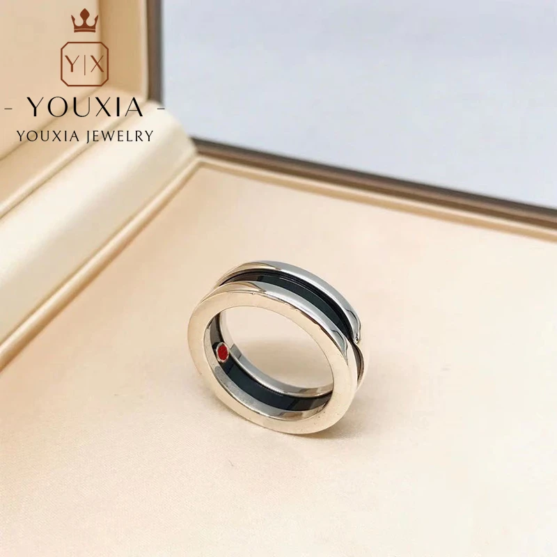 

1:1Customized 925silver colour black and white ceramic party rings design fashion trend style Luxury Personality Classic Jewelry