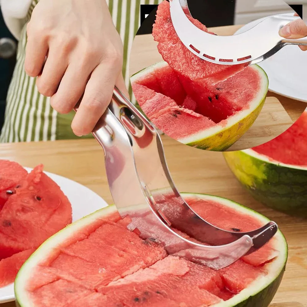 Stainless Steel Watermelon Slicer with Non-Slip Handle Fruit Divider Melon Fruit Slicer Kitchen Gadgets for Pineapple Cantaloupe