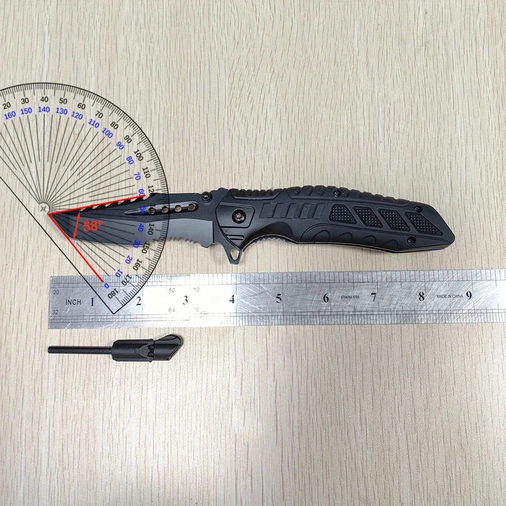 Tactical Folding Knife with Serrated Blade, Glass Breaker & Bottle Opener 2