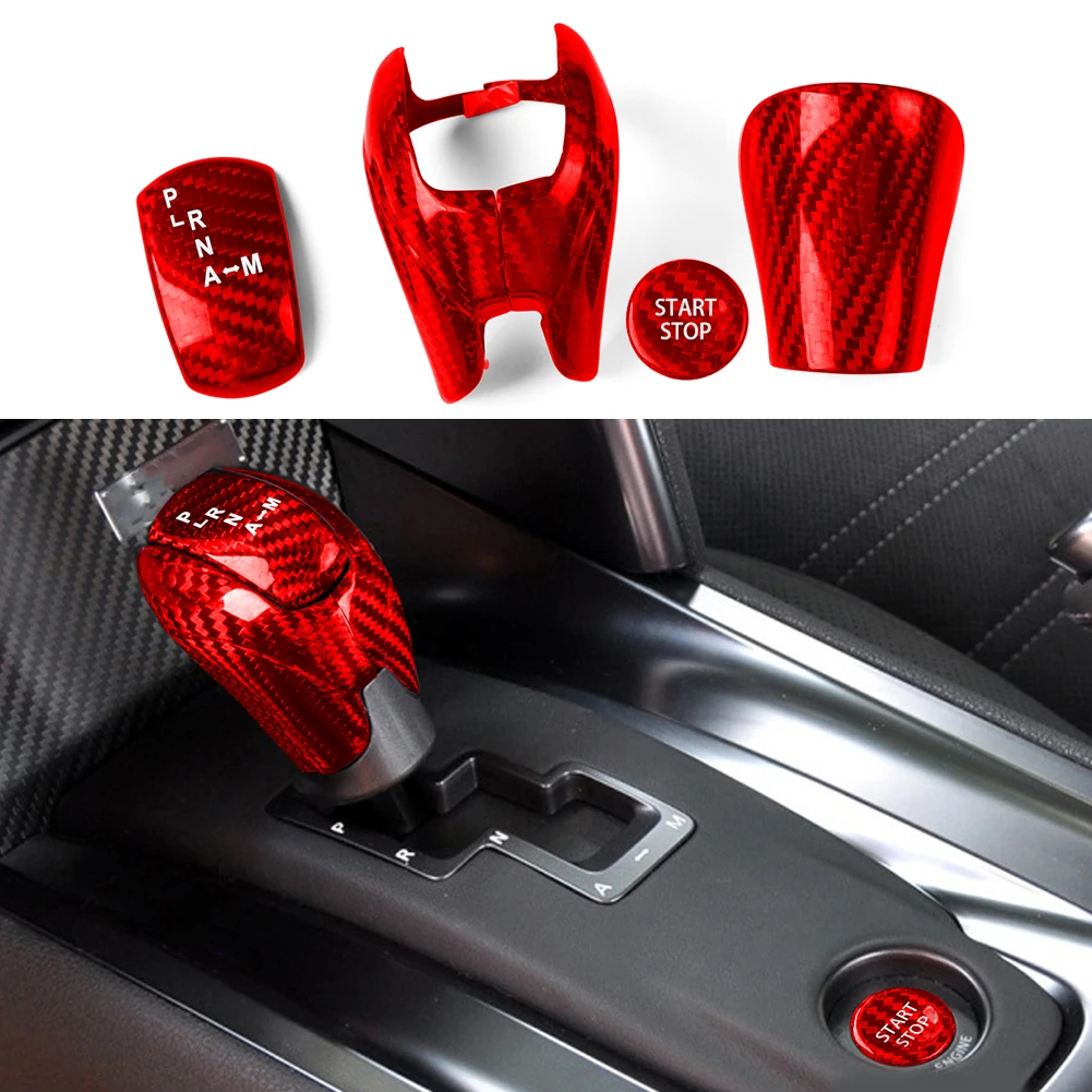 

1set Gear Shift Knob Engine Button Cover Real Carbon Fiber Gear Lever Set+one Button Start Button For NISSAN GTR R35 2008 -2016