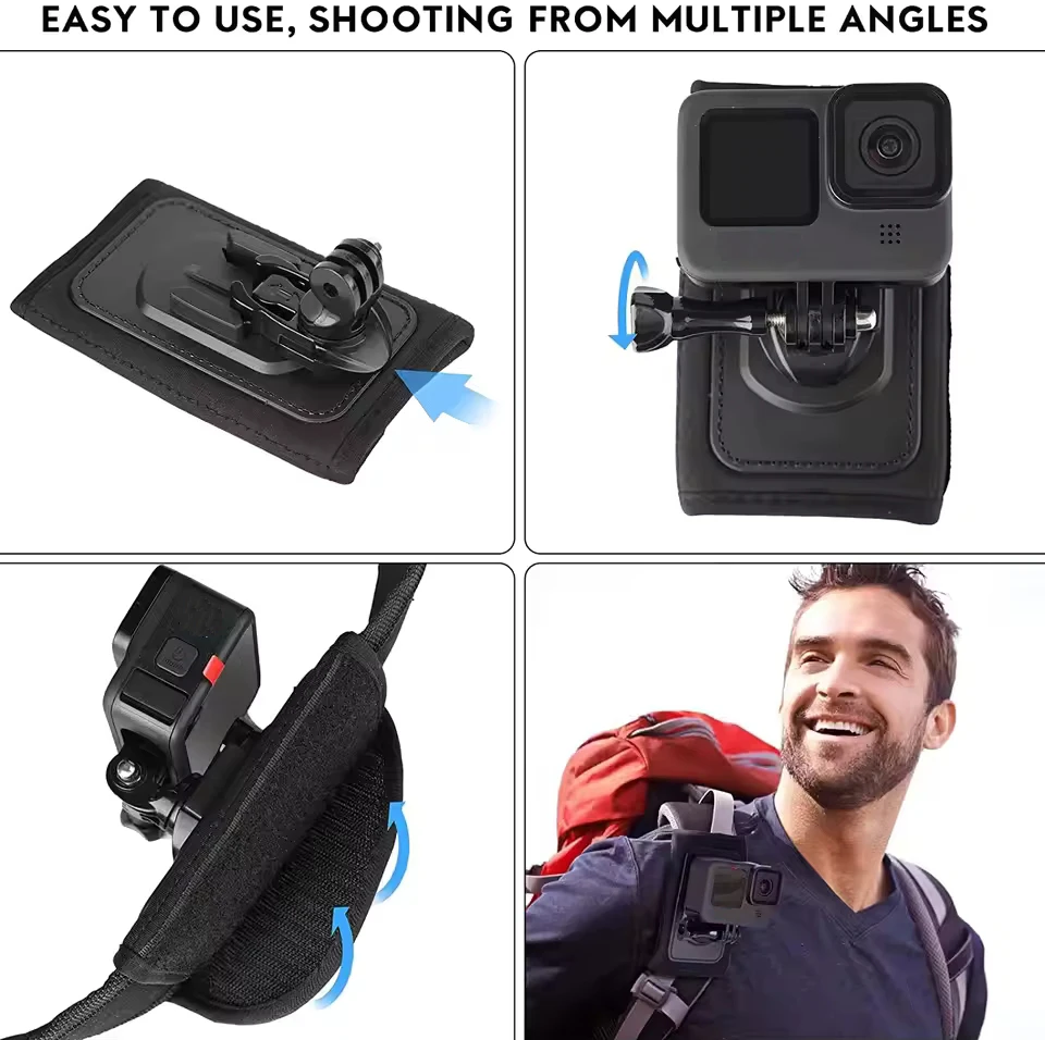 360° Rotate Buckle Adjustable Backpack Shoulder Strap Belt Mount for GoPro Hero 13 12 11 10 9 Dji Action 5 Insta360 Accessories