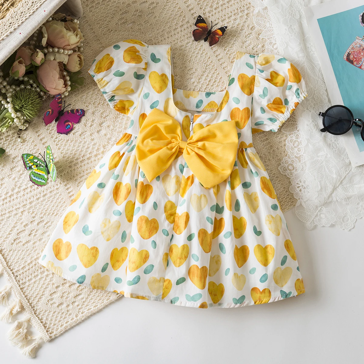 فستان بناتي صيفي بطبعة قلب