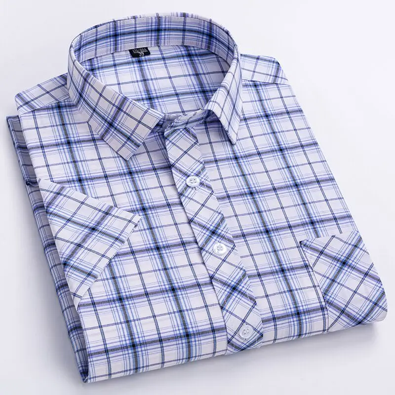 Spring  Summer New 5XL 6XL100% Cotton Men's Plaid Short-sleeved Shirt light Breathable Fashion Comfortable Business Casual