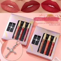 3Pcs/Set Lipgloss With Necklace Makeup Velvet Matte Liquid Lipstick Mirror Lip Gloss Waterproof Lasting Lip Stick Cosmetics Gift 1
