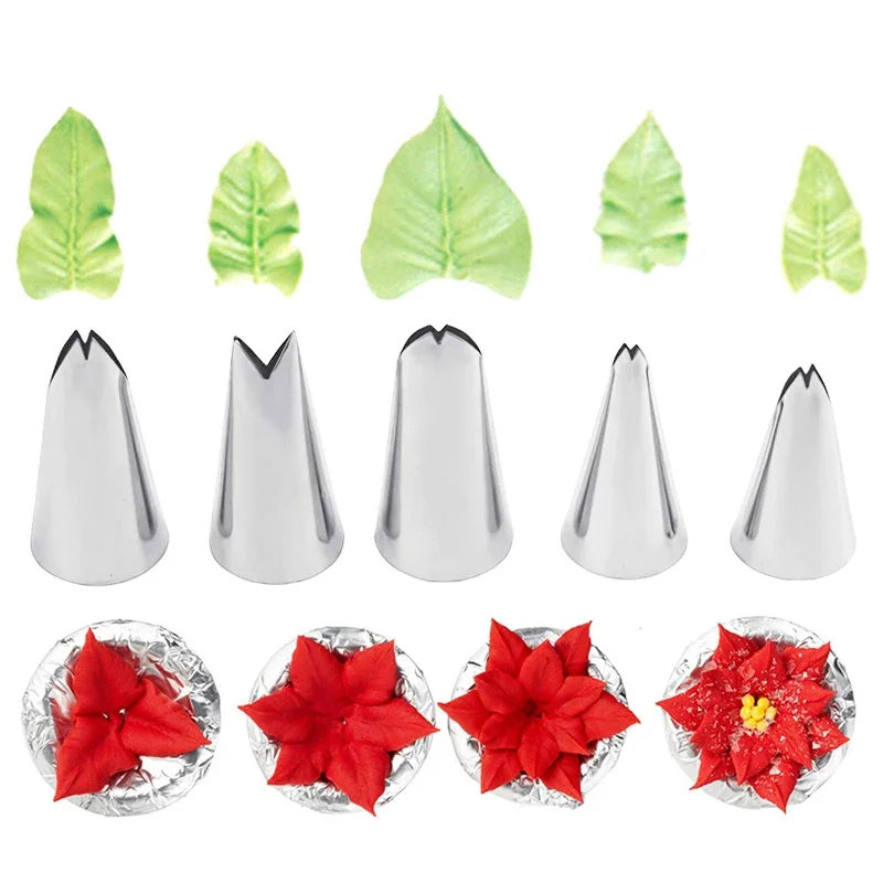 BCMJHWT 5pcs Flower Tulips Rose Nozzle 5pcs Leaf Petal Metal Nail Decor Lifter Fondant Cream Transfer cake decorating tip set cake icing nozzles baking nozzle set cake decorating nozzle set Baking Pastry Kitchen Tool