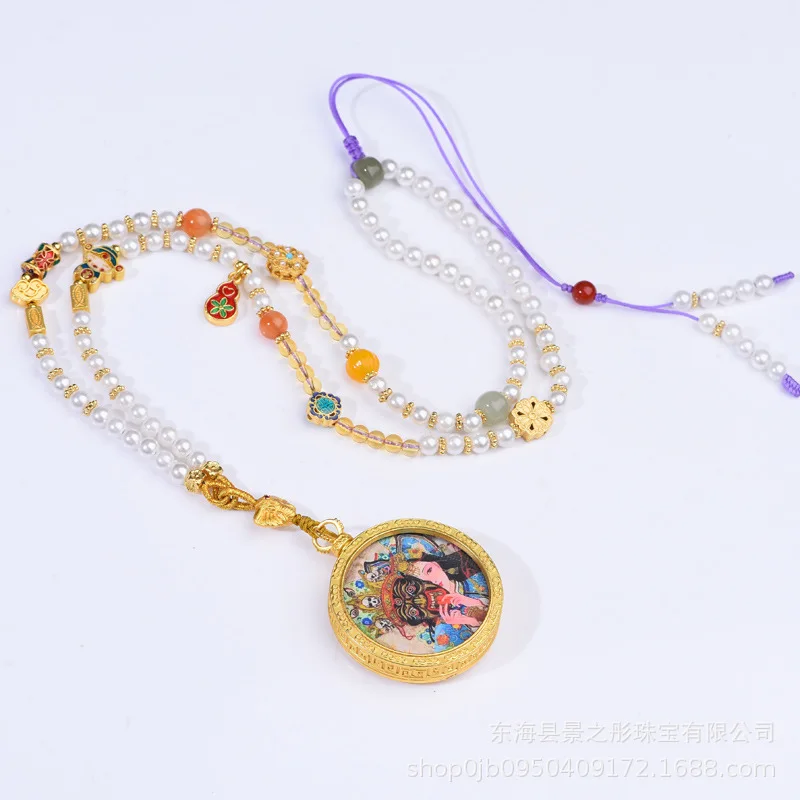 쉘 진주 목걸이 로프 여성용 진주 펜던트 로프, Thangka Zachilam 스웨터 체인 옥 골드 펜던트 랜야드