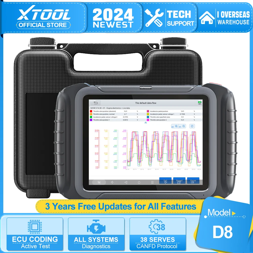 XTOOL D8 Automotive Diagnostic Scan Tools ECU Coding Bi-Directional Controls 38 Services Key Programming With CANFD OBD2 Scanner