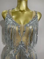 Sparkly Rhinestone Tassels Sexy Mesh Mini Dress 2025 Women Evening Birthday Party Dresses Nightclub Performance Stage Costume - Image 5
