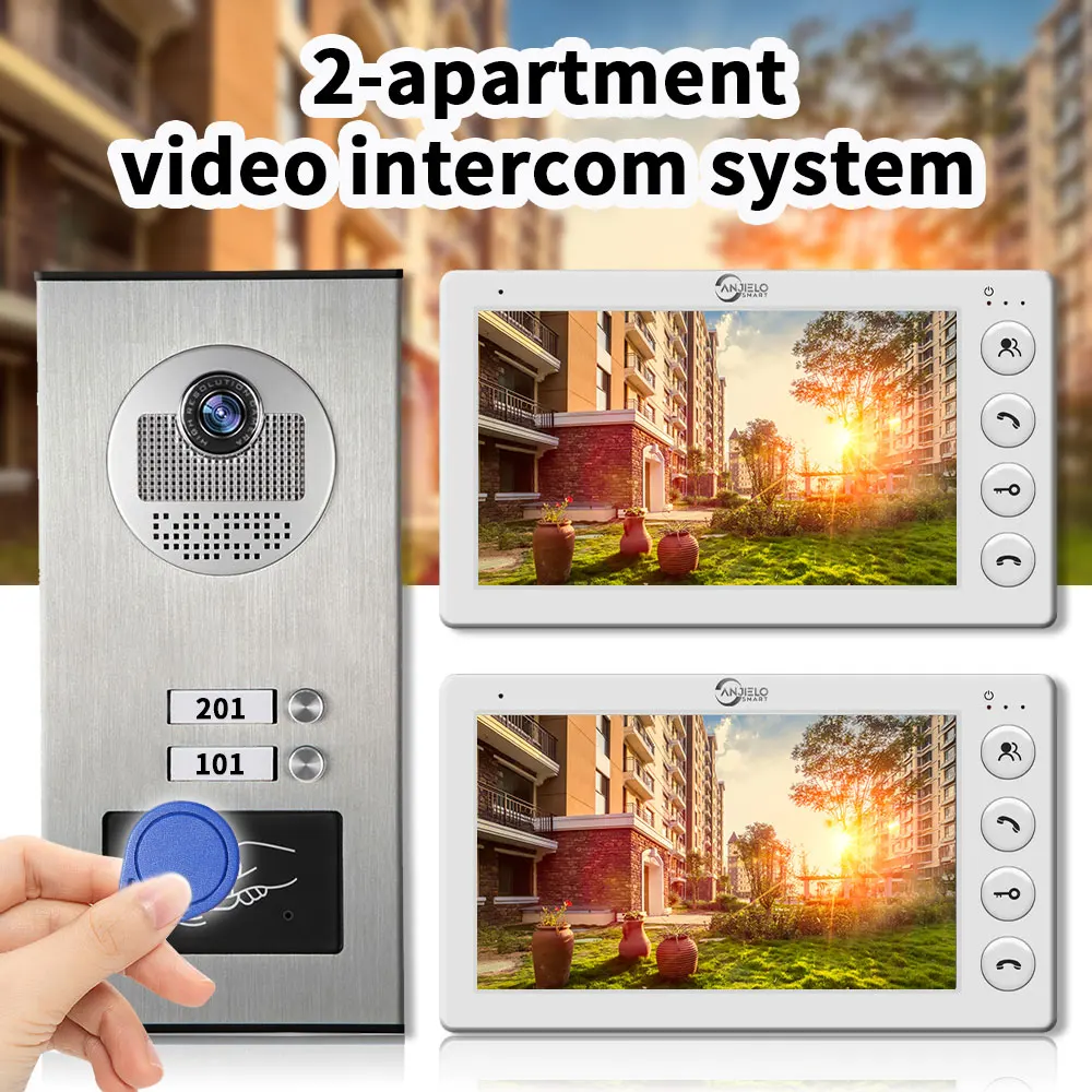 2-family Apartment Intercom Video Doorbell with RFID Card Unlock