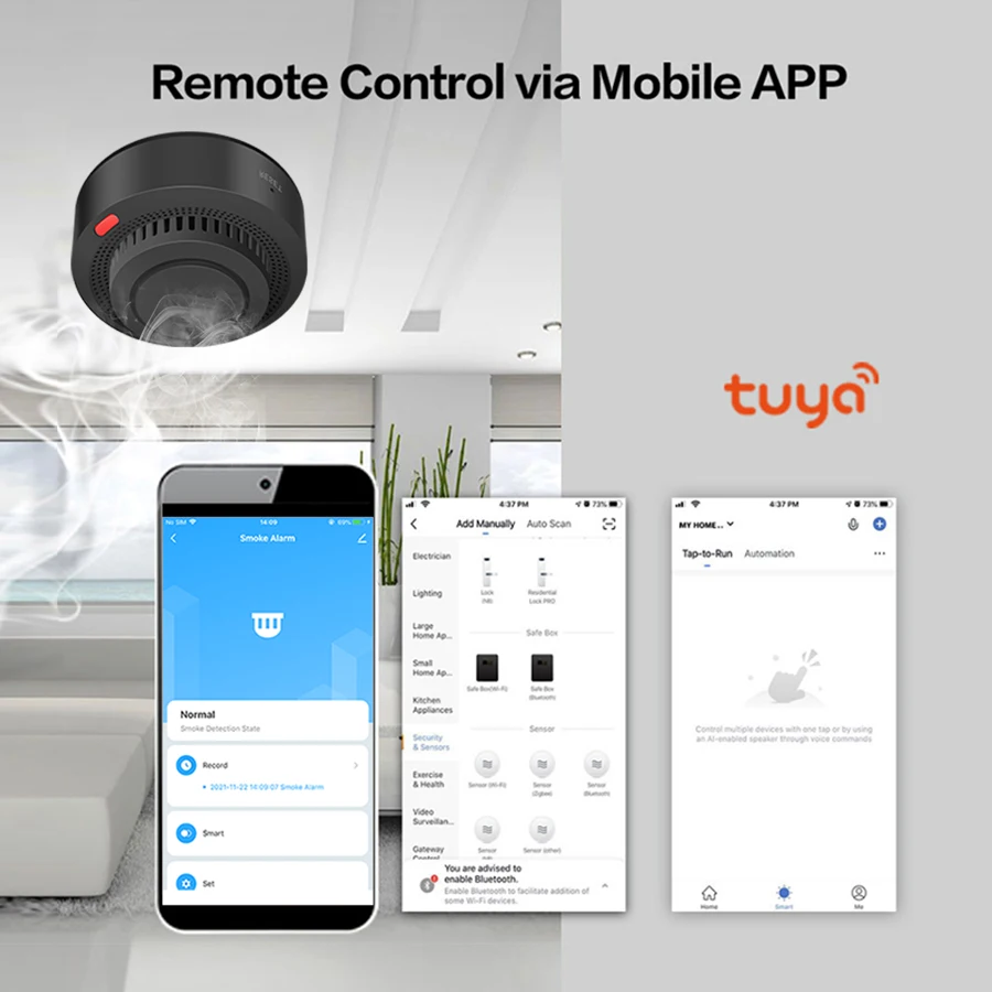 Tuya Smart Zigbee Smoke Detector Alarm with Smartlife APP Real-Time Control Self-Check Function Work Need Zigbee Gateway