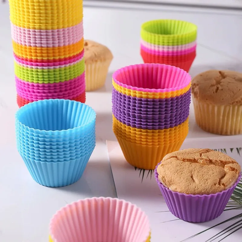 12pcs Round High Temperature Resistant Silicone Small Cake Cup Mold High Temperature Resistant Kitchen Baking Accessories