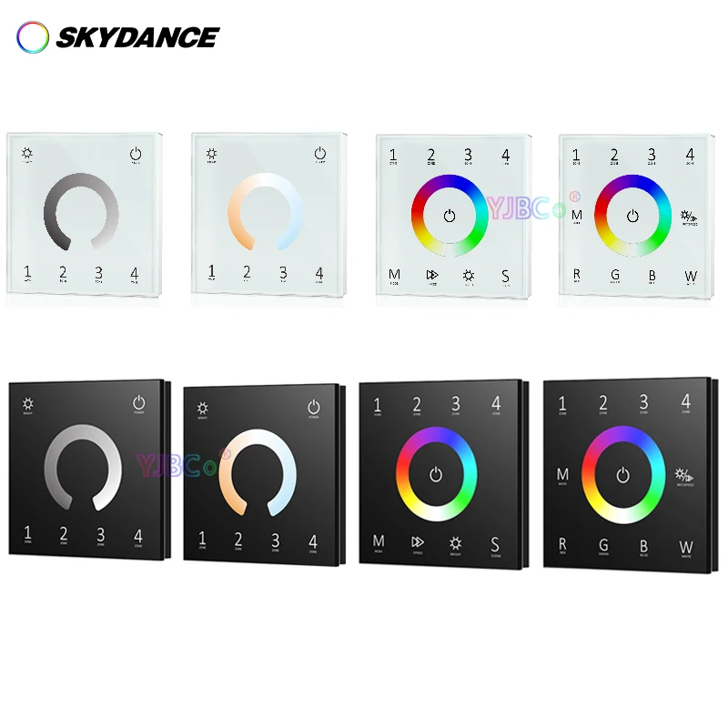 86 Wall Glass RGB 4 Zones DMX 512 Master RGBW light Touch Panel CCT LED Strip controller 110V-220V AC Single Color Dimmer Switch