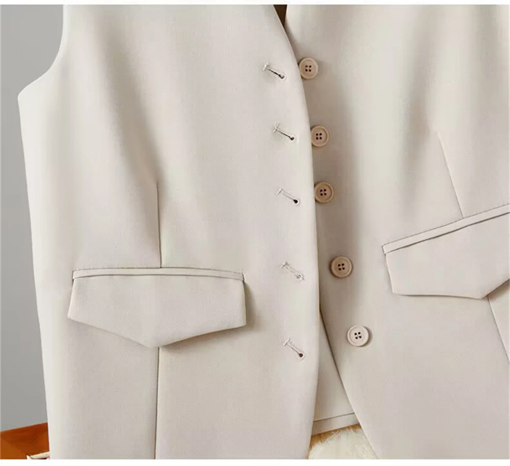 Office Lady Blazer Vest Women's Elegant Business Wear V Neck Single-breasted Waistcoat Female Sleeveless Solid Color Suit Vest
