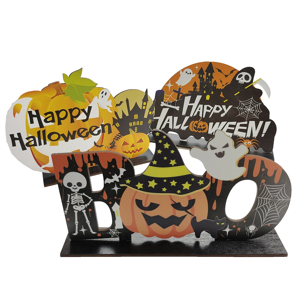 Halloween Holz Ornamente Kürbis Geist Trick oder behandeln Anhänger Tür hängen Zeichen glücklich Halloween Party Dekoration für zu Hause – Detail 2