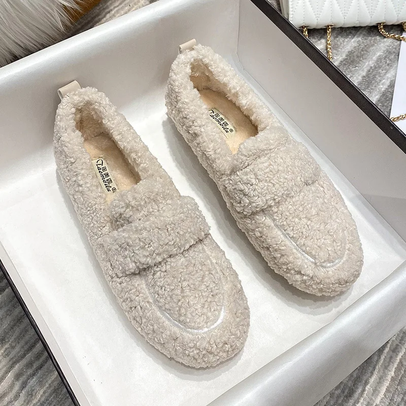 Fur Loafers Ladies Shoes Black Flats Vintage Shoes Women Fashion Womens Comfort Slip On Feminino Schoenen Dames Sepatu