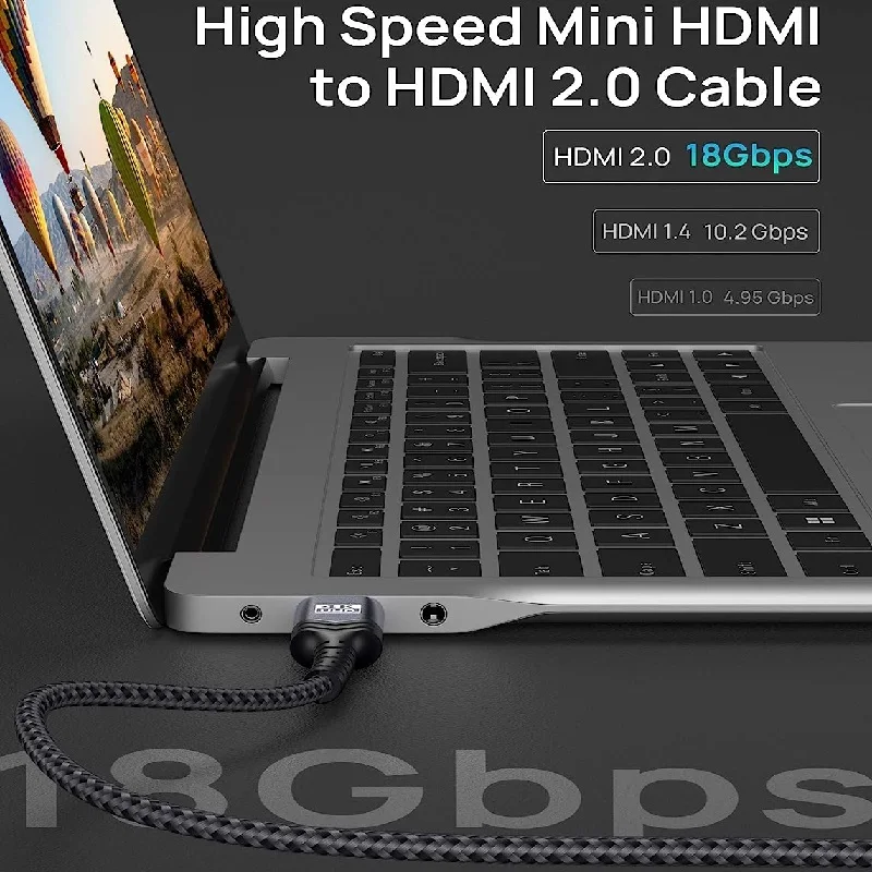 Câble Mini HDMI Vers HDMI 5m - 4K@60Hz, Haute Vitesse Avec Ethernet, Pour Appareils Photo, Tablettes, Caméras