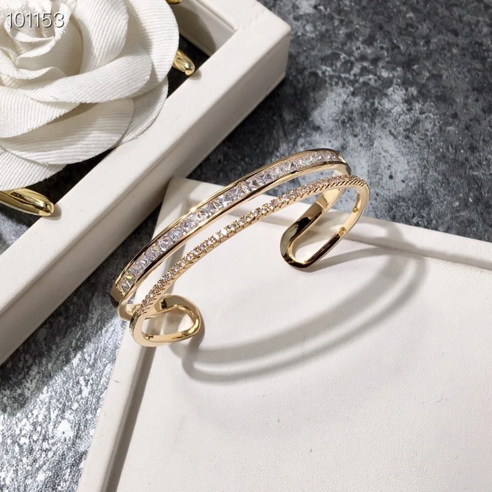 2022 Hot Trend Brand Double Row Diamond Small Square Diamond C-shaped Double-layer Bracelet Process Natural Malachite Feminine