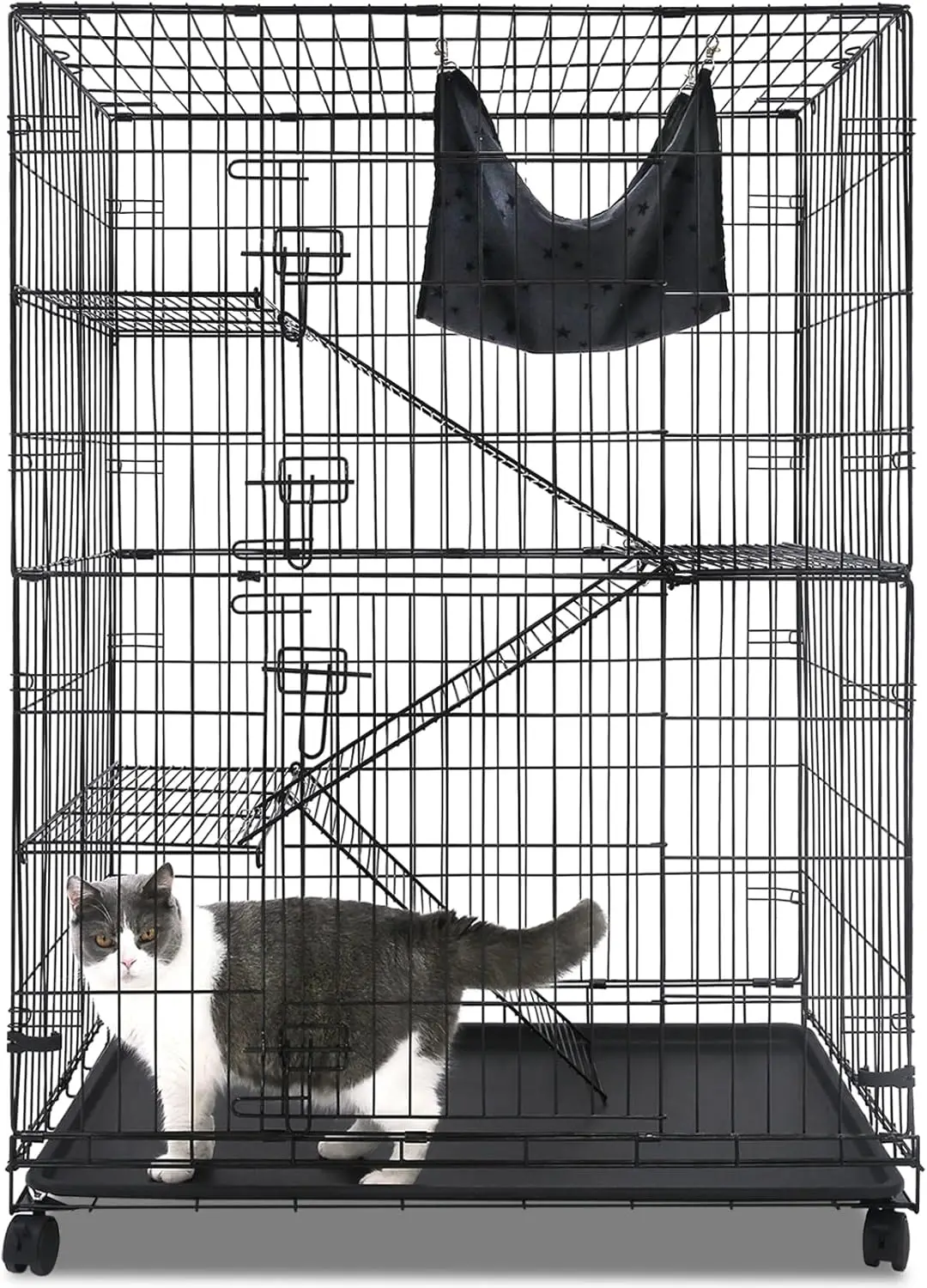 Pet 50 Inch Cat Crates for Indoor Cats, Large Cat Cages Indoor, Collapsible Metal Wire Kennel Big Multi-Level Cage