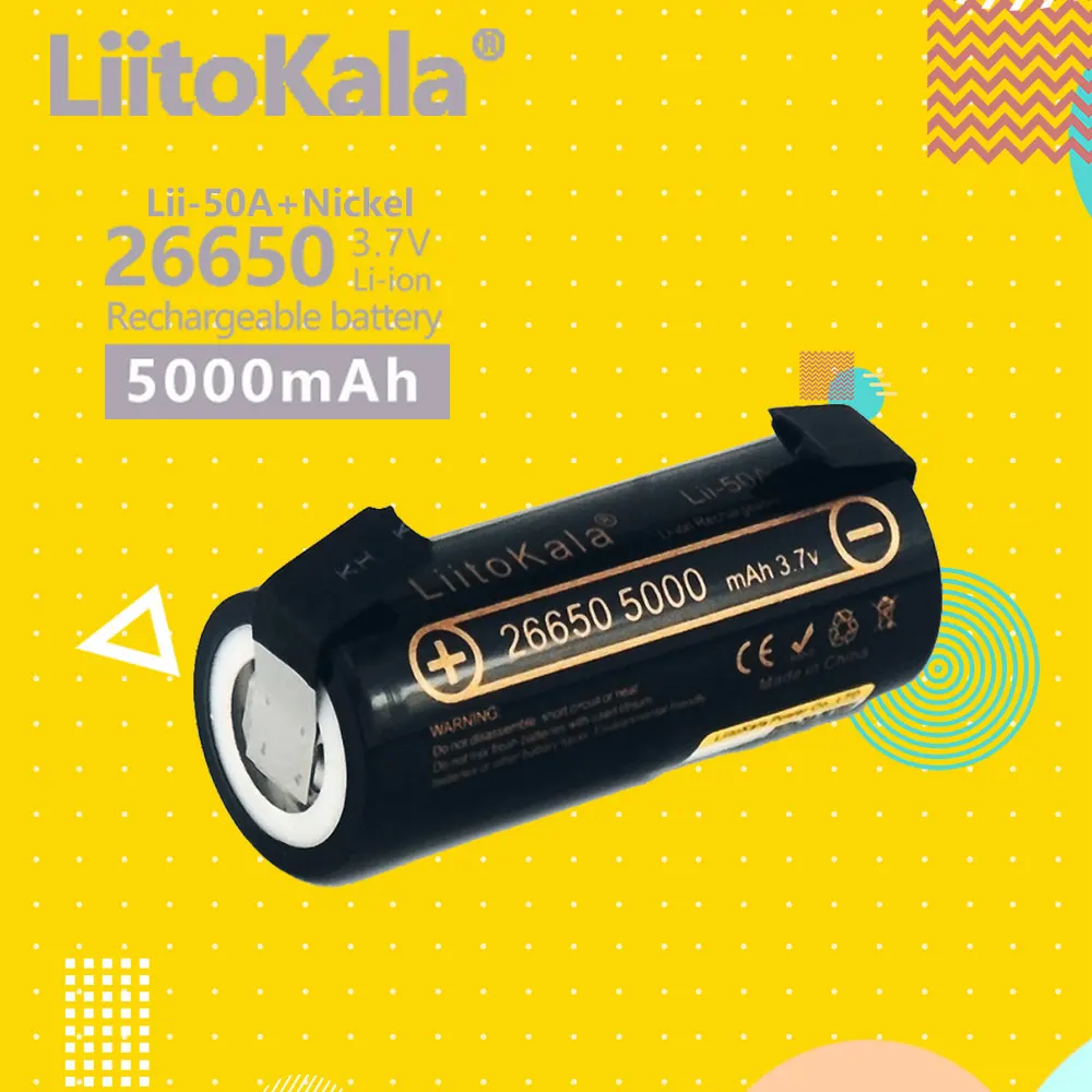 Nuovo Liitokala Lii-50A-N 26650 5000Mah Batteria Al Litio 3.7V 5000Mah 26650 Batteria Ricaricabile Adatto Per Flashlight Nuovo