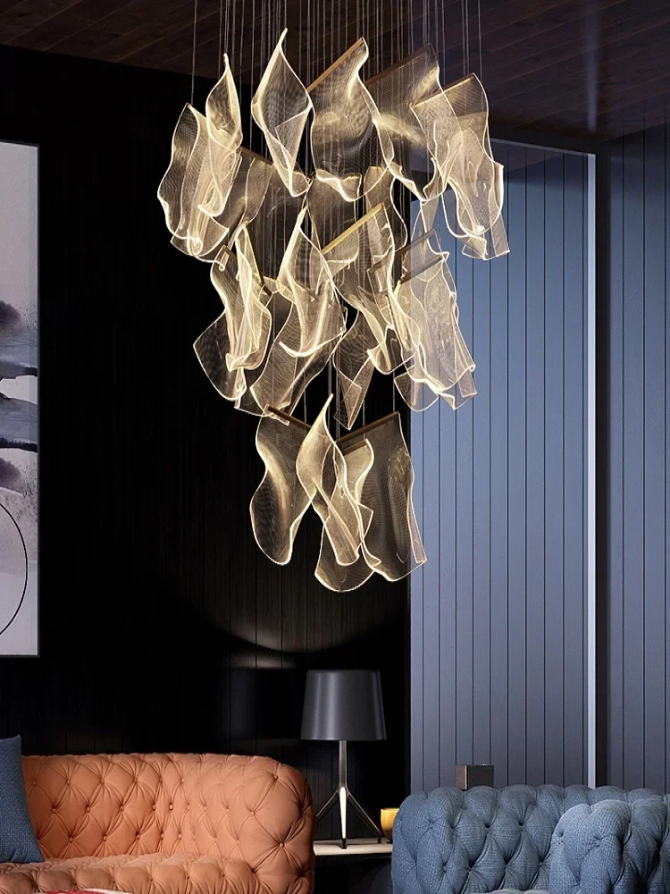 

Designer Acrylic Hanging Lamps Gold/Black Living Room Lighting LED Chandeliers Lighting Suspension Luminaire Stairs Pendant Lamp