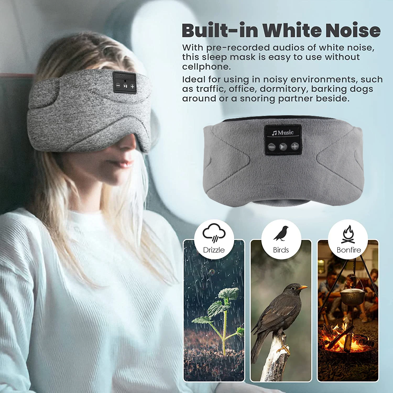 Bluetooth Headphones 5.2Bluetooth Sleeping Headphones Sleep Mask with White Noise